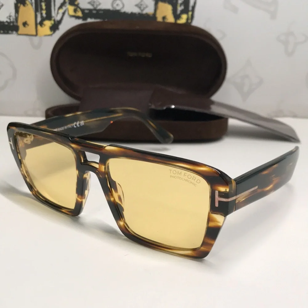 New Authentic Tom Ford TF1153 52E “Redford” Sunglasses – Dark Havana with Yellow